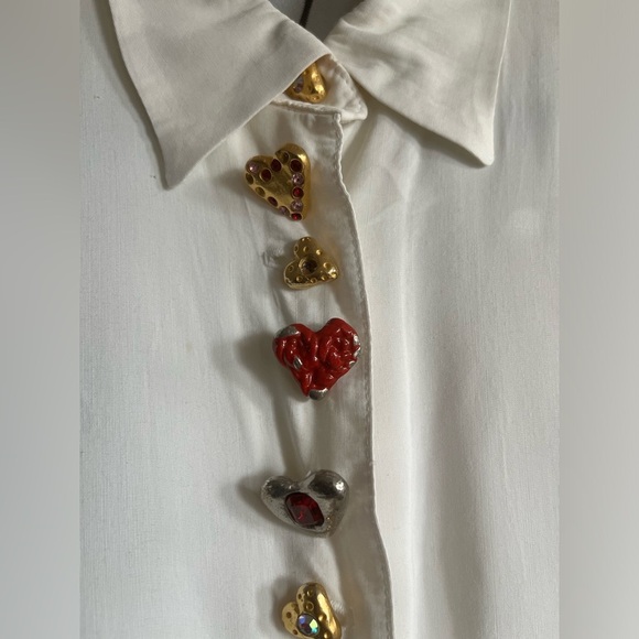 Times Seven Todd Oldham Vintage Button Embellished White Button-down Shirt - Picture 7 of 16